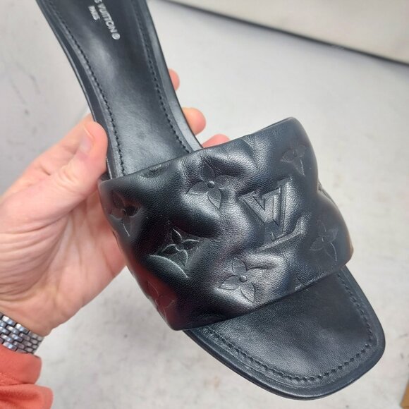 LOUIS VUITTON Monogram Black Embossed Revival Heel Sandal - Picture 4 of 12